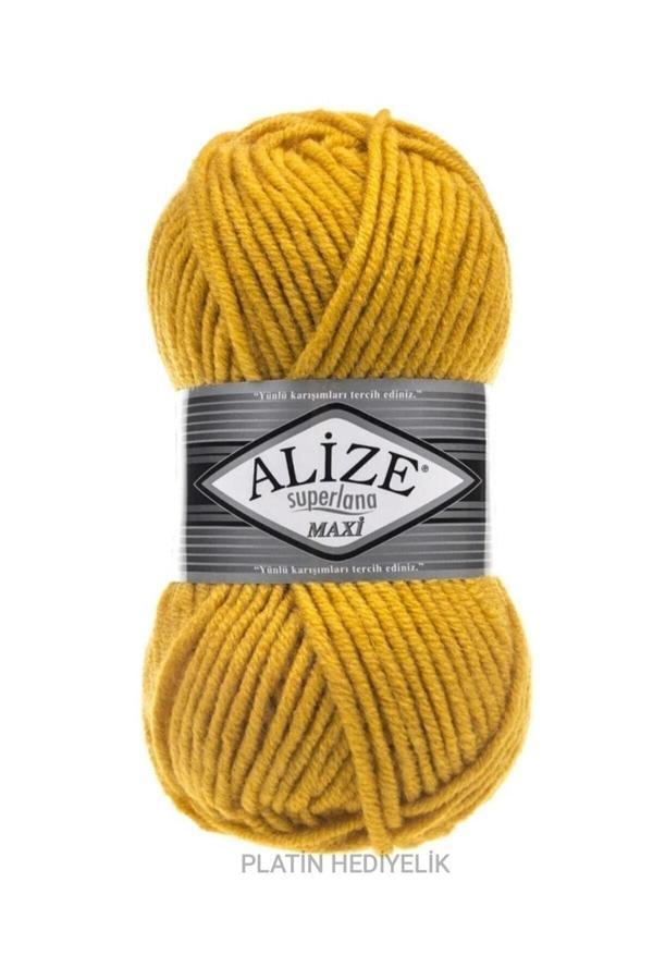 Alize ( 5 Adet ) Superlana Maxi El Örgü Iplikleri Yelek Hırka Ipi Atkı Kazak Ipliği 488 Sarı - Image 1