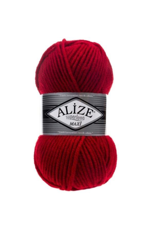 Alize ( 5 Adet ) Superlana Maxi El Örü Iplikleri Yelek Hırka Ipi Atkı Kazak Ipliği 56 Kırmızı - Image 1