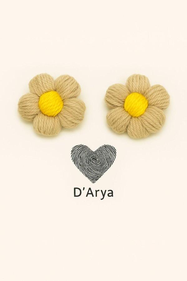 Darya Dd511 El Örgüsü Bebek Bej Sarı Çiçekli Pens Klips Saç Tokası (2’Li Set) Kız Çocuk - Image 1
