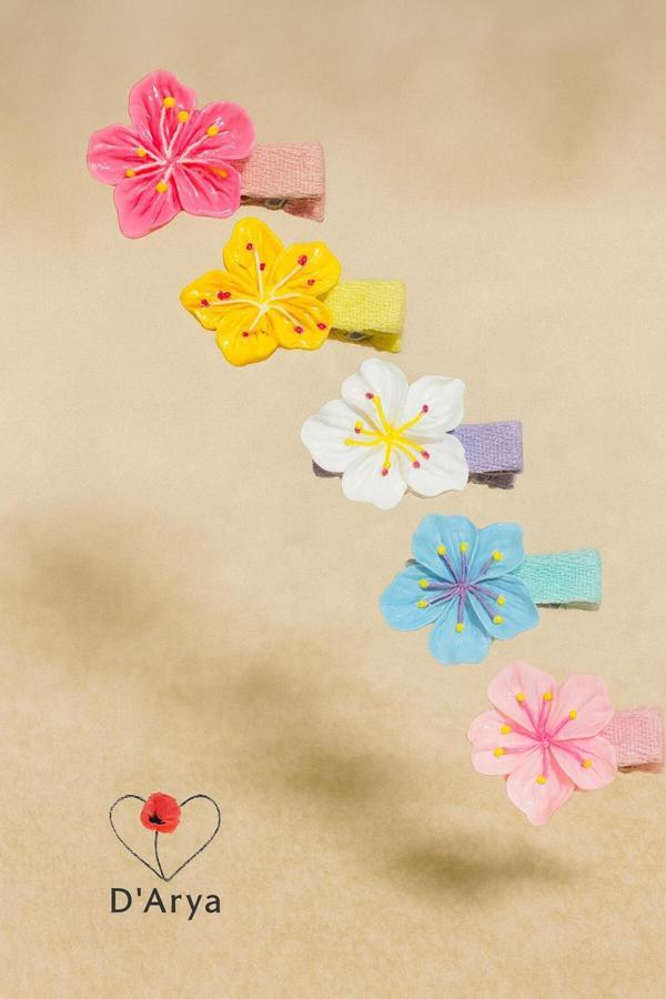 Darya Dd516 Seramik Renkli Çiçek Desenli Pens Klips Saç Toka Seti ( 5'Li) Bebek Kız Çocuk - Image 1