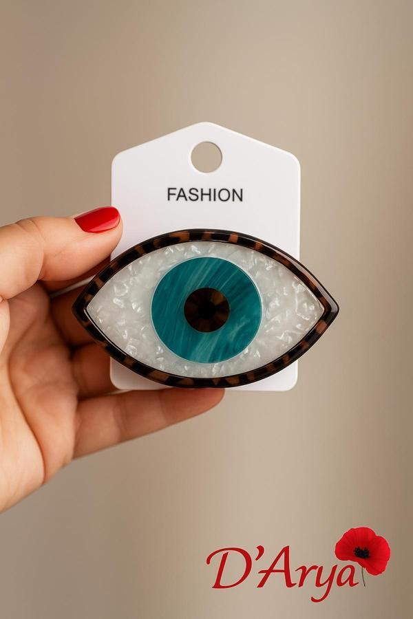 Darya Dd519 Leopar Desenli Nazar Boncuklu Göz Saç Tokası (6 Cm) - Image 1