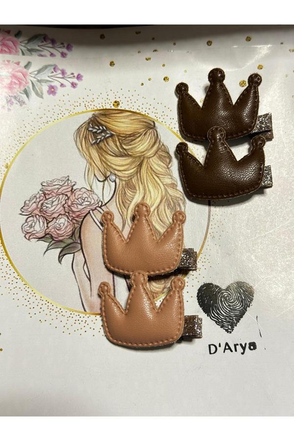 Darya Dd424 Nude Deri Mini Taç Modeli Saç Bebek Çocuk Tokası (4’Lü Set) - Image 1