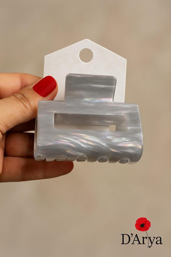 Darya Dd521 Gri İnci Parıltılı Saç Kelepçesi (8 Cm) Mandal Toka - Image 1