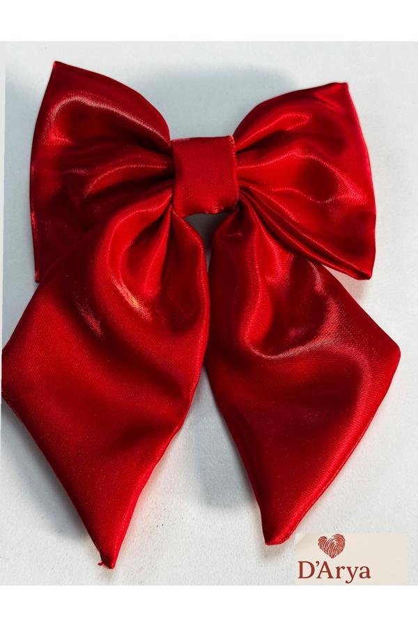 Darya Dd462 Simli Kırmızı Saten Kurdele Saç Tokası - Image 1