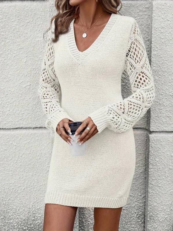 MDB Kadın Uzun Kollu V Yakalı Mini Triko Elbise - Image 1