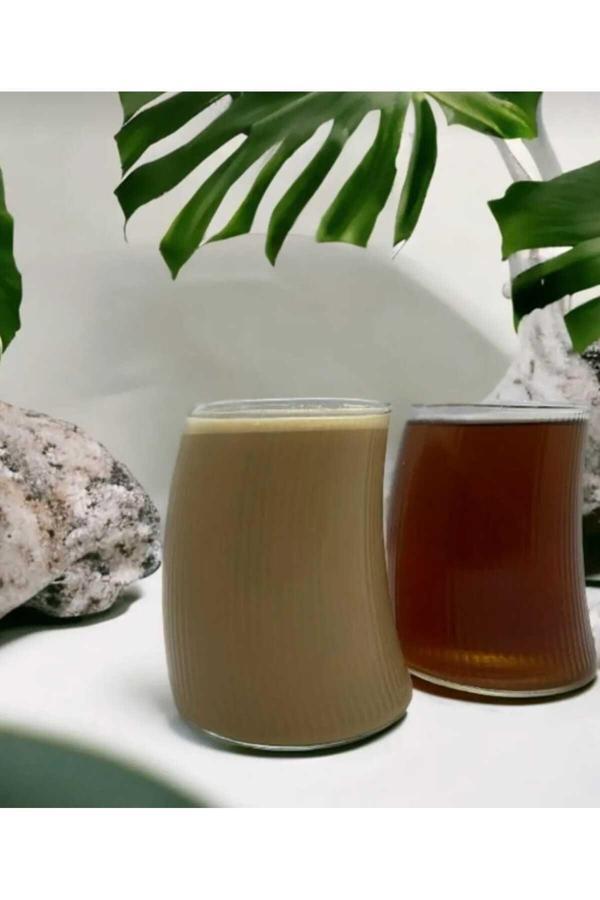 Menuzer 2 Adet Yelken Cam Meşrubat Su Kahve Sunum Bardağı 2 Adet Cam Pipet Hediyeli - Image 1