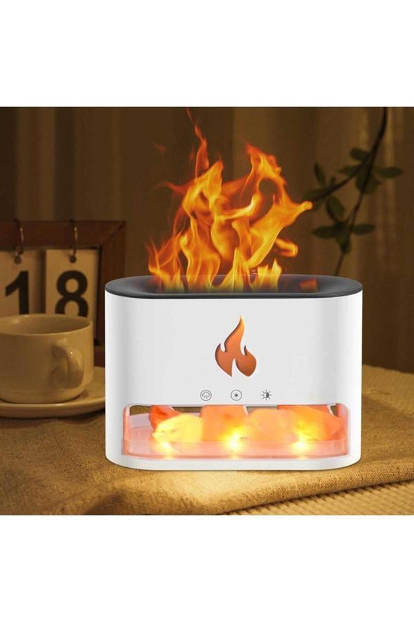 Menuzer Aroma Difüzör, Alev Efektli Nemlendirici, Tuz Taş Camdan Yapılmış Renkli Ruh Hali Lambası-Çok Renkli - Image 1