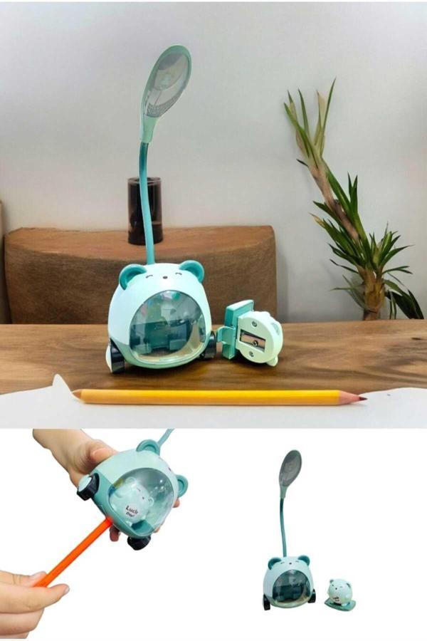 Menuzer Sevimli Ayıcık Çocuk Masa Gece Lambası - Hazneli Kalem Traşlı Kalemlik Masa Lambası - Image 1