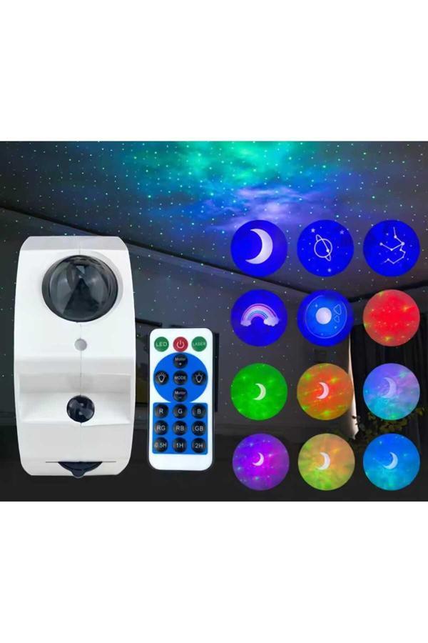 Menuzer Çocuk Hareketli Projektör Yıldız Gökyüzü Işıkları Ay Galaxy Bluetooth Gece-Led Masa Lambası - Image 1