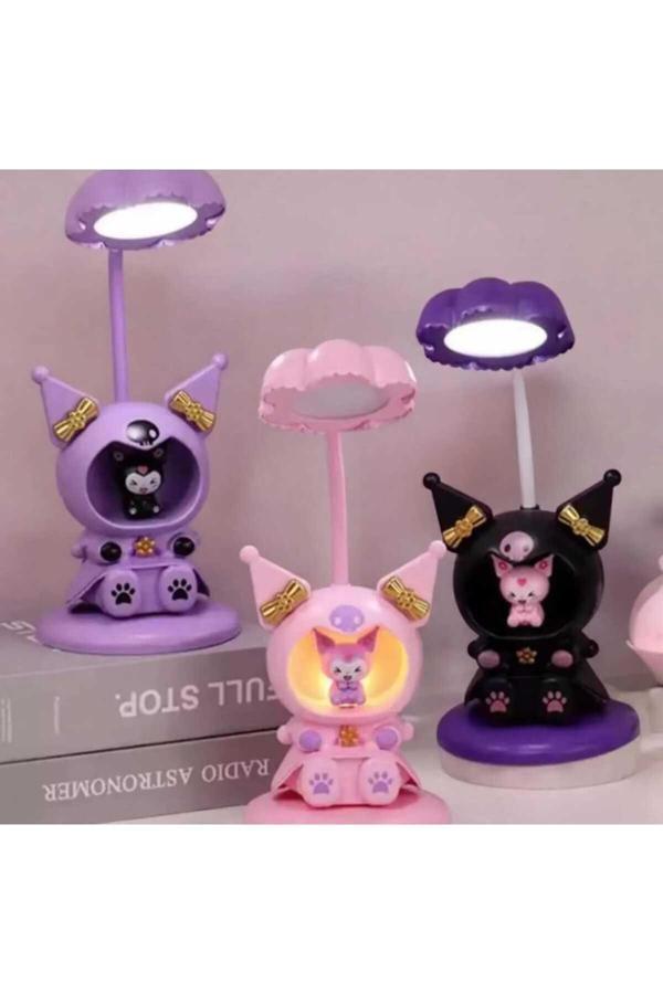 Menuzer Sevimli Karakterler Kalem Tıraşlı Led Işıklı Gece Ve Masa Lambası(Pembe-Siyah-Mor) - Image 1