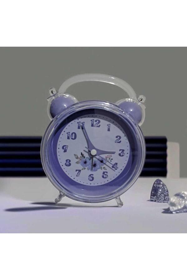 Menuzer Sevimli Çalar Saat, Çiçek Modelli Kristal Tasarımlı, Rahat Arka Ayarı, Net Ve Yüksek Sesli (Mor) - Image 1