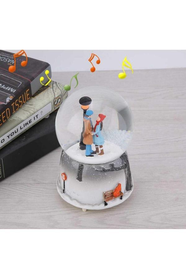 Menuzer Kar Küreli Müzik Kutusu, Müzikal Kar Küresi, Masa Üstü Cam Süsü, Büyük Boy, Led Işıklı - Image 1