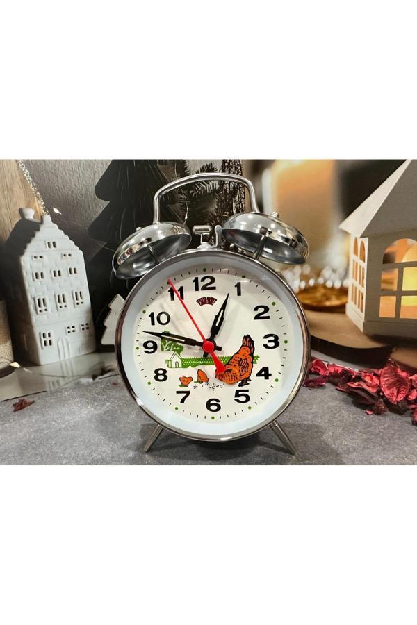 Menuzer Yem Yiyen Tavuk Tasarım Kurmalı Retro Çalar Saat Büyük Boy Dekor Masa Saati - Image 1