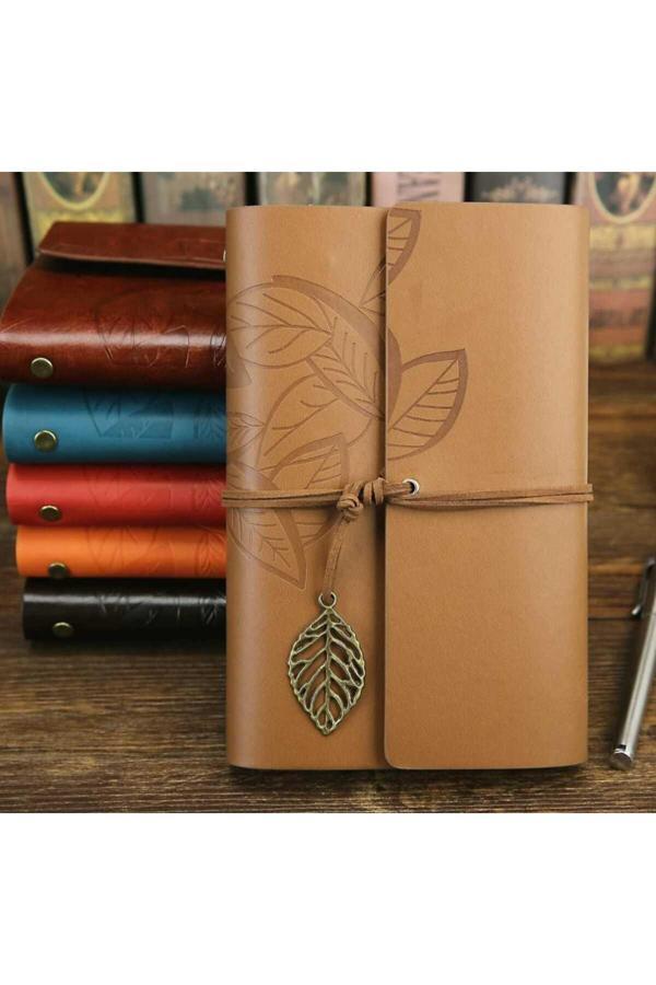Menuzer Retro Vintage Klasik Deri Kapak Notebook Seyahat Günlüğü Doldurulabilir Eskiz Not Defteri, 165X220Mm - Image 1