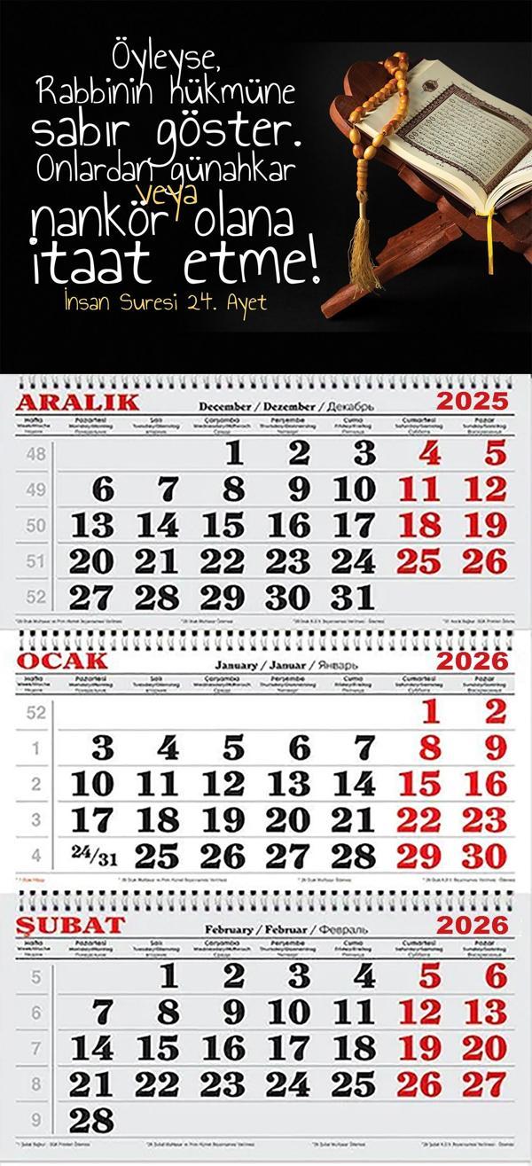 2026 Yılı Gemici Takvimi-İnsan Suresi 24. Ayet - Image 1