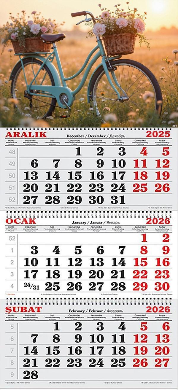 2026 Yılı Gemici Takvimi- Çiçek Sepetli Bisiklet - Image 1