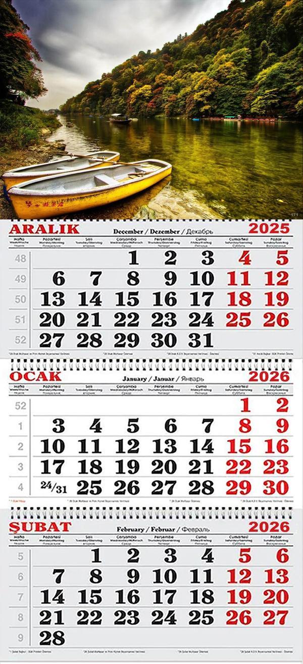 2026 Yılı Gemici Takvimi-Nehir Kenarı ve Ahşap Sarı Botlar - Image 1