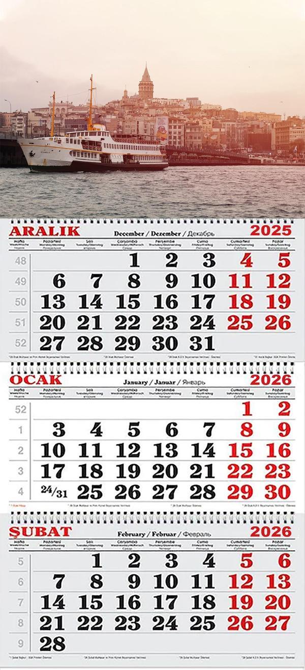 2026 Yılı Gemici Takvimi-Galata Kulesi ,Galata Köprüsü ve Vapur - Image 1