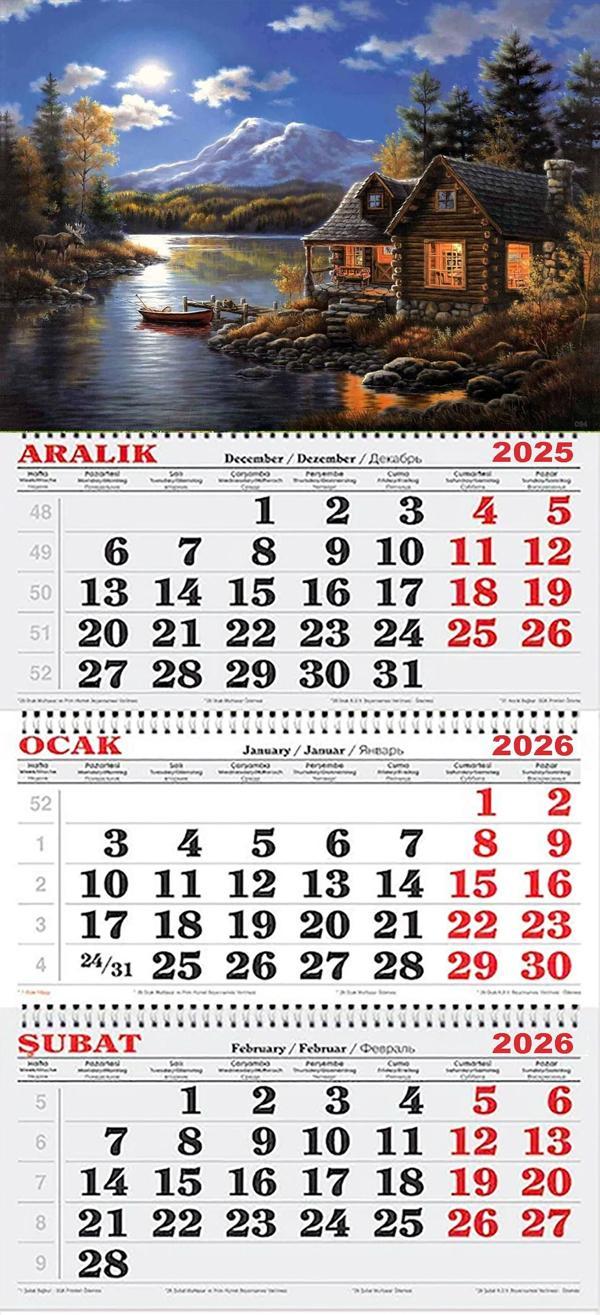 2026 Yılı Gemici Takvimi-Karlı Dağlar ve Gölde ki Kulübe - Image 1