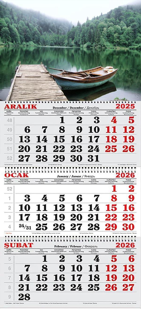 2026 Yılı Gemici Takvimi-Ormanın İçerisinde Göl ve Tekne - Image 1