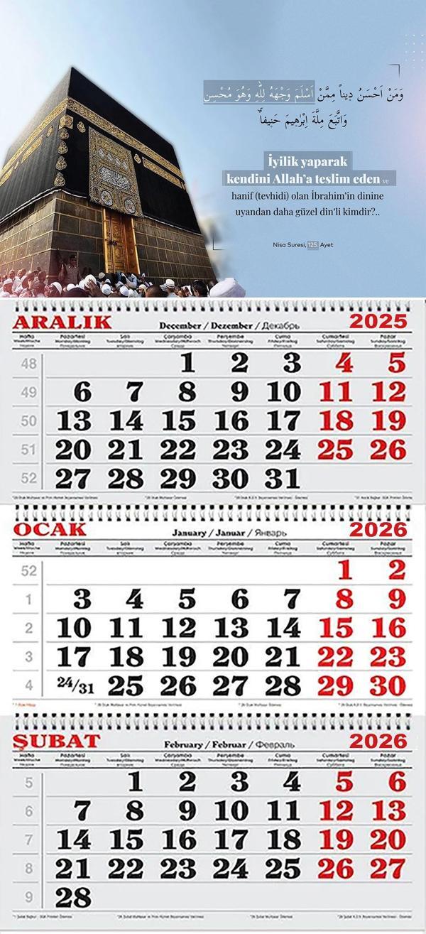 2026 Yılı Gemici Takvimi-Nisa Suresi 125.Ayet ve Kâbe - Image 1