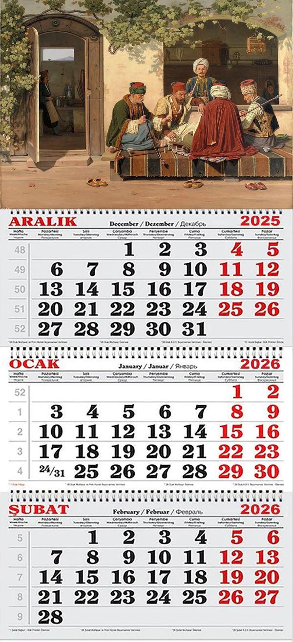 2026 Yılı Gemici Takvimi-Kahvehane ve Berber dükkanının önünde Satranç Düellosu, Martinus Rørbye - Image 1