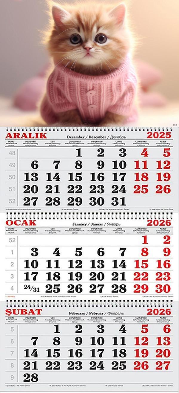 2026 Yılı Gemici Takvimi- Pembe Kazaklı Yavru Kedi - Image 1