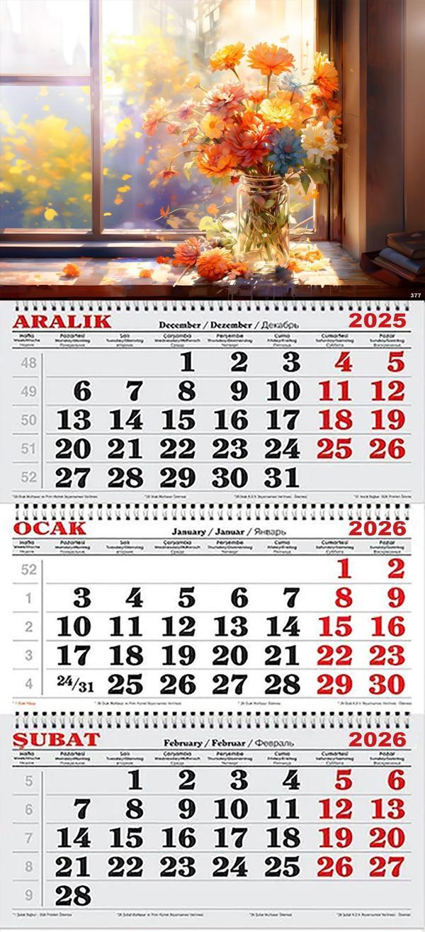 2026 Yılı Gemici Takvimi- Vazoda Rengarenk Çiçekler - Image 1