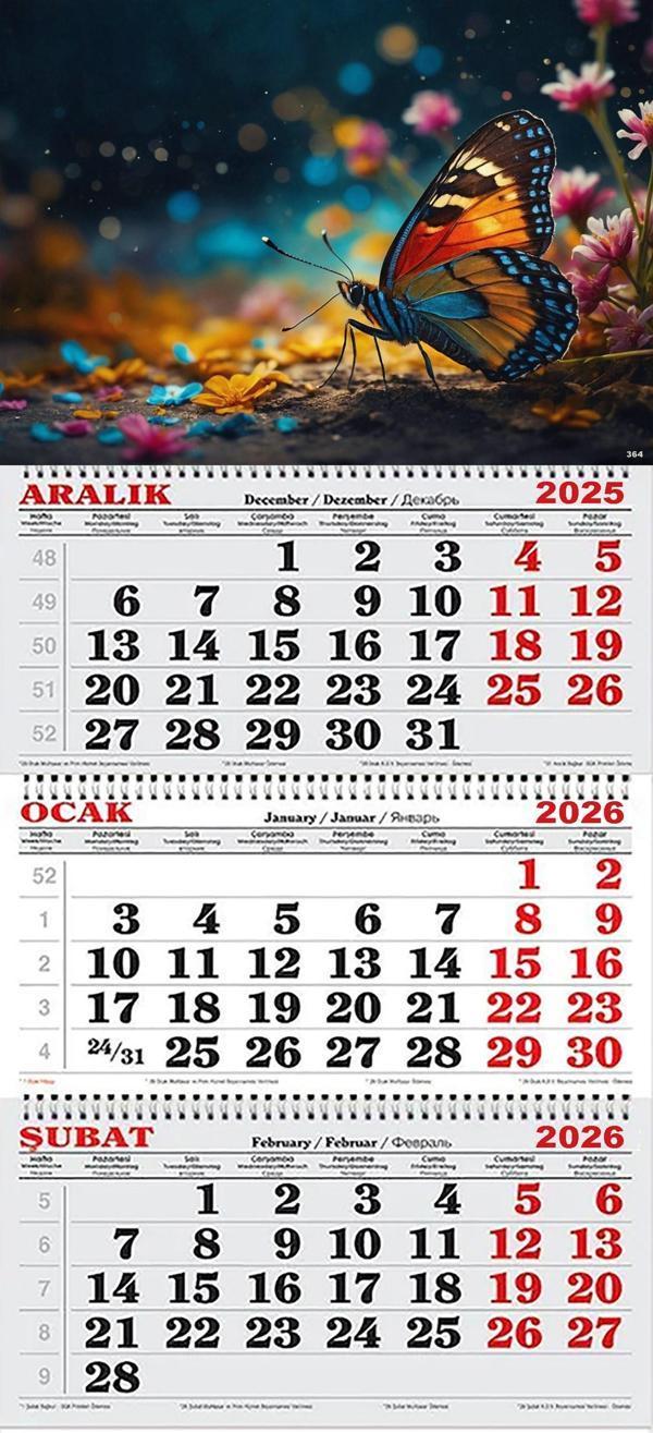 2026 Yılı Gemici Takvimi- Rengarenk Çiçekler ve Kelebek - Image 1