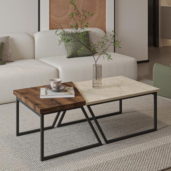 Verona İkili Orta Sehpa – Modern Tasarım Metal Ayaklı Sehpa Seti - Image 1