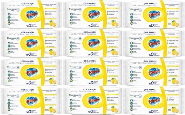Bingo Clean Yüzey Temizlik Havlusu 96 Yaprak Limon Kokulu Plastik Kapaklı (12 Li Set) 1152 Yaprak - Image 1