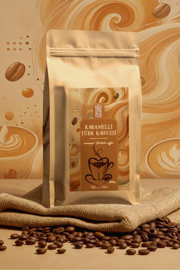 Mel And Mira Caramel Turkish Coffee 200G, Karamel Aromalı Türk Kahvesi - Image 1