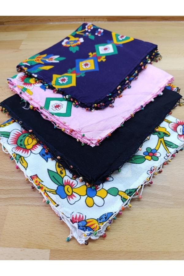 Bircan Hediyelik Bandana Boncuk İşlemeli Tokat Yazması Taş Baskı 4'Lü - Image 1