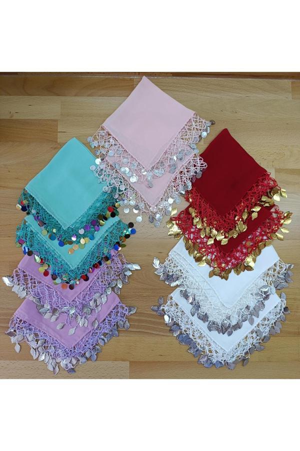 Bircan Hediyelik Oyun Mendili 3 Sıra Oyalı Pullu Düğün Mendili Kına Mendili - Image 1