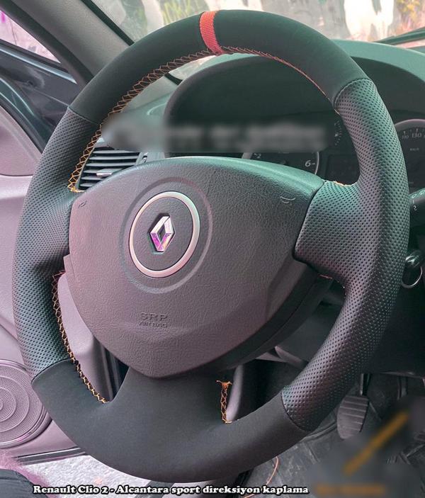 Clio 2 Araca Özel Direksiyon Kılıfı (Noktalı Nubuk Kırmızı Yüzüklü) - Image 1