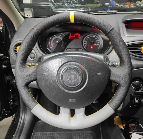 Clio 3 Araca Özel Direksiyon Kılıfı (DÜZ GRİ SARI YÜZÜKLÜ) - Image 1