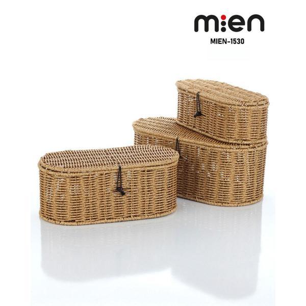 MIEN 3’lü Rattan Organizer Seti – Kapaklı Dekoratif Saklama Kutusu - Image 1