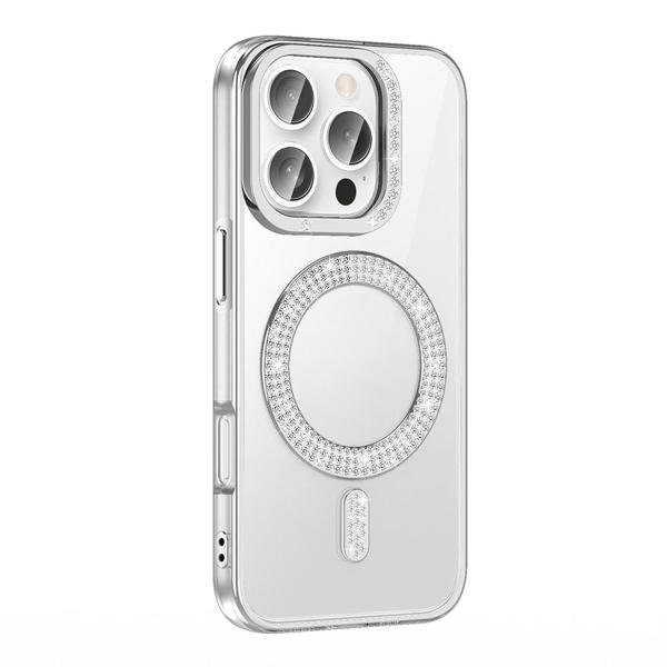 Apple iPhone 16 Pro Kılıf Pırlanta Taş Tasarımlı M-safe Şarj Özellikli Zore Karetta Silikon Kapak - Image 1