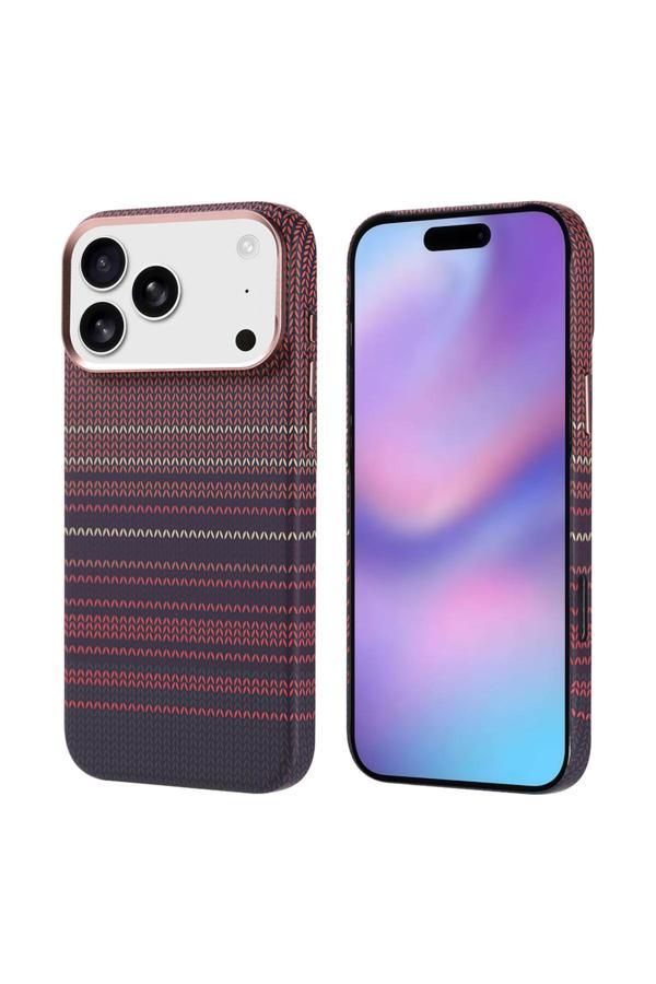 iPhone 17 Pro Max uyumluKılıf M-safe Şarj Özellikli Karbon Fiber Görünümlü KTH Nekst Kapak - Kırmızı - Image 1