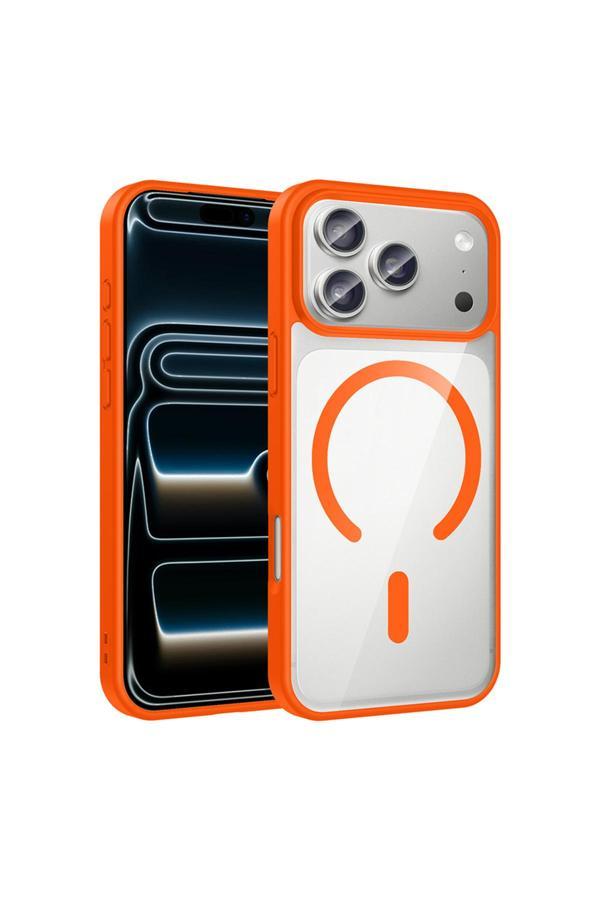 iPhone 17 Pro Max Kılıf M-safe Wireless Şarj Özellikli Silikon KTH Ege Kapak - Turuncu - Image 1