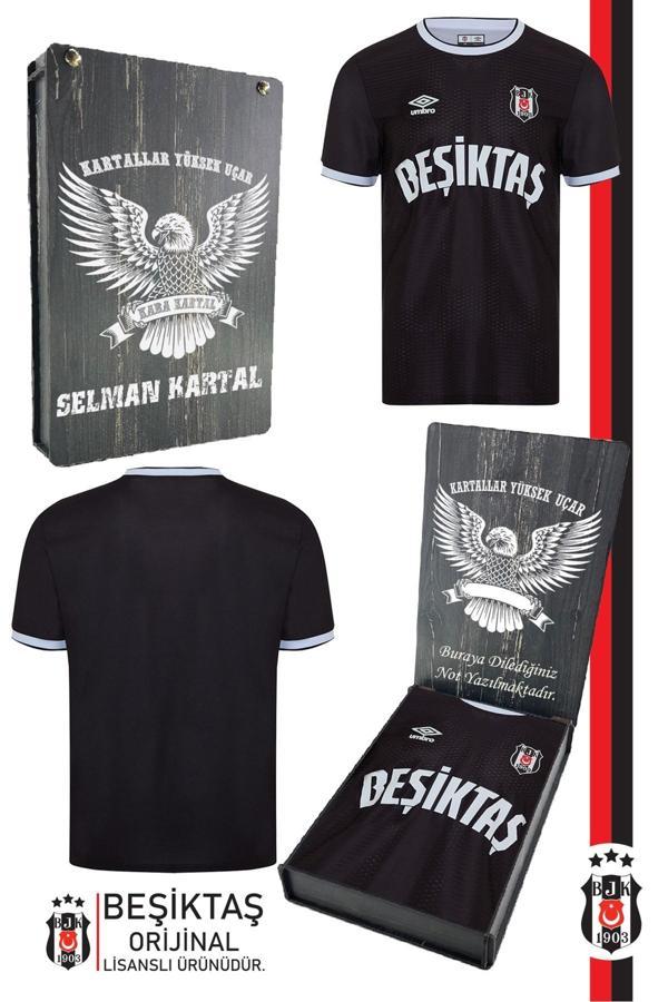 Beşiktaş Orijinal Lisanslı Nostalji Siyah Forma Kişiye Özel Hediyelik Ahşap Kutululu - Image 1