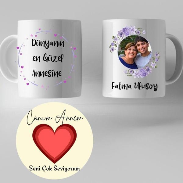 Canım Annem Fotoğraflı Kupa Bardak ve MDF Bardak Altlığı Seti – Anneler Günü Hediyesi - Image 1