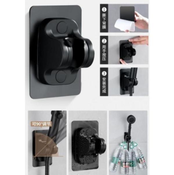 Yapışkanlı Duş Başlığı Tutucu Ayarlı  Siyah - Image 1