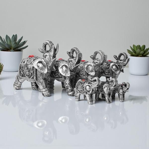 Lüks Motif İşlemeli Feng Shui 7’li Şans Bereket Fil Heykeli Biblo Seti Ev Ofis Yeni Yıl Hediyesi 7 - Image 1