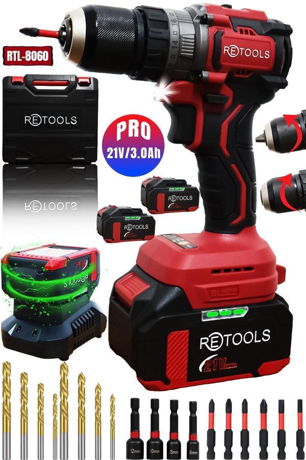 RETOOLS RTL8060 21V 3.0Ah Profesyonel Şarjlı Darbeli Vidalama Makinesi - Image 1