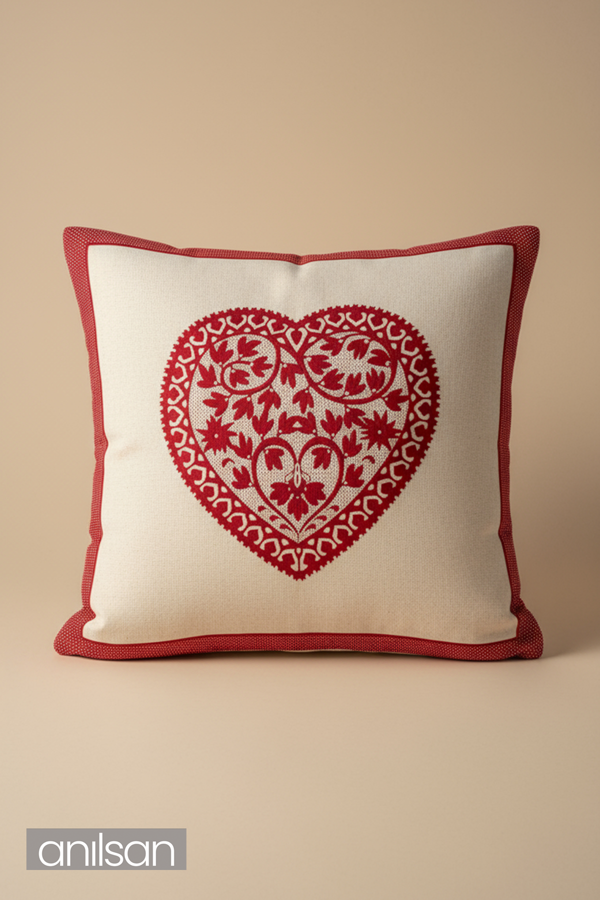 Kalp Desenli Çift Taraflı Kırlent Kılıfı - 45x45 cm Yılbaşı Dekoratif - Image 1