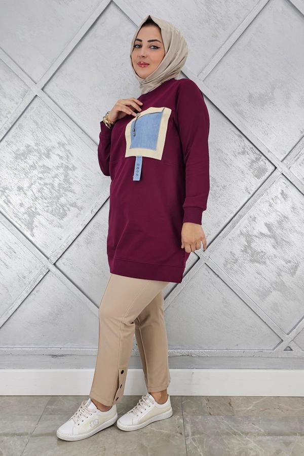KADIN KOMBİNLİ SALLANTI AKSESUAR DETAYLI TESETTÜR TUNİK - Image 1