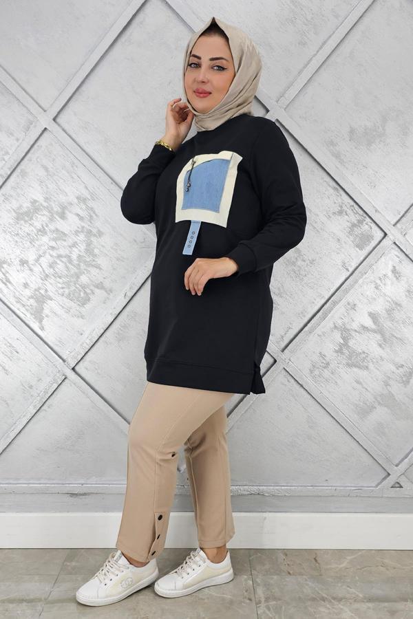 KADIN KOMBİNLİ SALLANTI AKSESUAR DETAYLI TESETTÜR TUNİK - Image 1