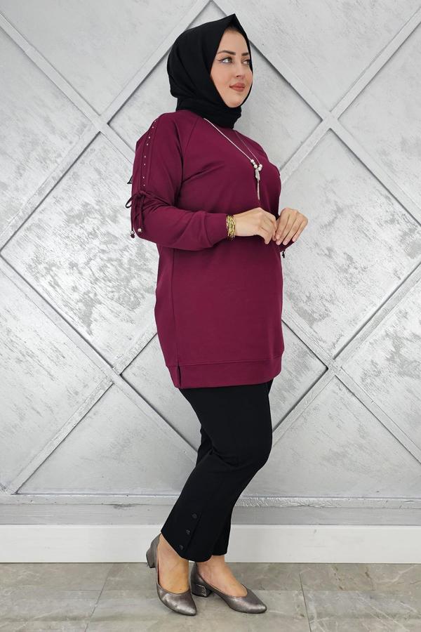 KADIN KOLU AKSESUAR DETAYLI TESETTÜR TUNİK - Image 1