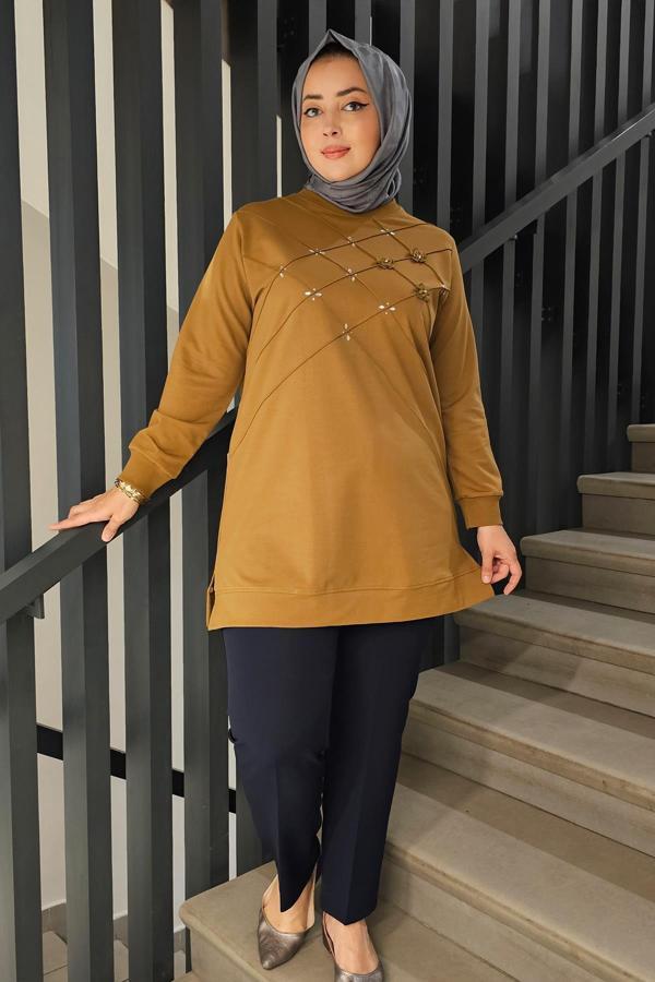 KADIN DİKME VE TAŞ DETAYLI TESETTÜR TUNİK - Image 1